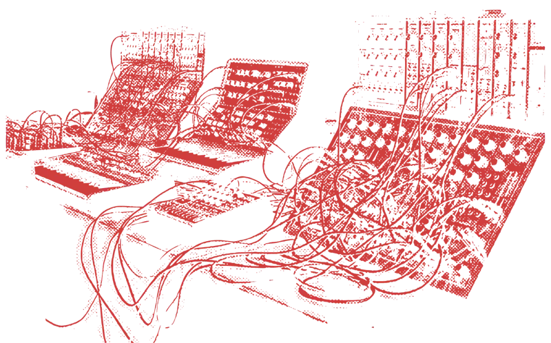La consolle di synth modulari con i cavi